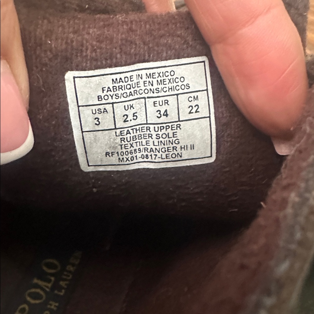 POLO Ralph Lauren Ranger Embroidered Polo Bear Brown Lace up Suede Boot Size 3 - Picture 13 of 16